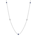 1.75 MM Sapphire and 1/6 Ctw Round Cut Diamond Precious Station Necklace in 14K White Gold