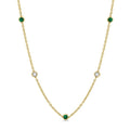 2.85 MM Emerald and 1/2 Ctw Round Cut Diamond Precious Station Necklace in 14K Yellow Gold