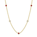 2.85 MM Ruby and 1/2 Ctw Round Cut Diamond Precious Station Necklace in 14K Yellow Gold