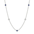 2.85 MM Sapphire and 1/2 Ctw Round Cut Diamond Precious Station Necklace in 14K White Gold