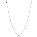 2.25 MM Emerald and 1/4 Ctw Round Cut Diamond Precious Station Necklace in 14K White Gold