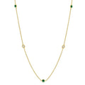 2.25 MM Emerald and 1/4 Ctw Round Cut Diamond Precious Station Necklace in 14K Yellow Gold