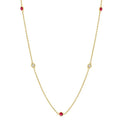 2.25 MM Ruby and 1/4 Ctw Round Cut Diamond Precious Station Necklace in 14K Yellow Gold