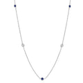 2.25 MM Sapphire and 1/4 Ctw Round Cut Diamond Precious Station Necklace in 14K White Gold