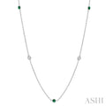2.25 MM Emerald and 1/4 Ctw Round Cut Diamond Precious Station Necklace in 14K White Gold