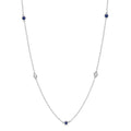 2.6 MM Sapphire and 3/8 Ctw Round Cut Diamond Precious Station Necklace in 14K White Gold