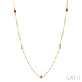 2.6 MM Ruby and 3/8 Ctw Round Cut Diamond Precious Station Necklace in 14K Yellow Gold