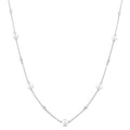 4 MM Round Shape Cultured Pearl and 1/6 Ctw Round Cut Diamond Station Necklace in 14K White Gold