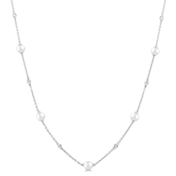 Pearl & Diamond Station Necklace