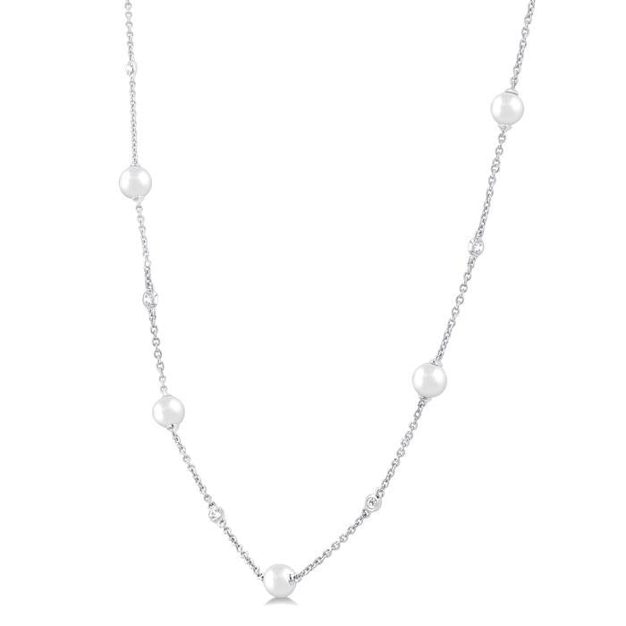 Pearl & Diamond Station Necklace