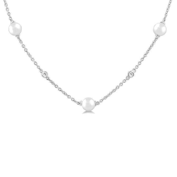 Pearl & Diamond Station Necklace
