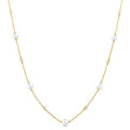 4 MM Round Shape Cultured Pearl and 1/6 Ctw Round Cut Diamond Station Necklace in 14K Yellow Gold