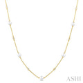 4 MM Round Shape Cultured Pearl and 1/6 Ctw Round Cut Diamond Station Necklace in 14K Yellow Gold