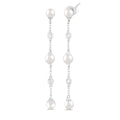 4 MM Round Shape Cultured Pearl and 1/20 Ctw Round Cut Diamond Station Long Earrings in 14K White Gold