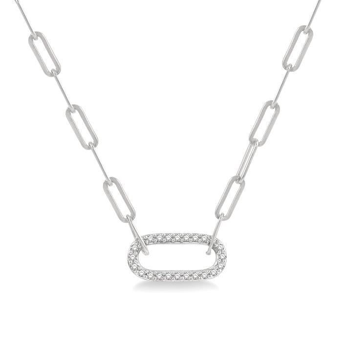 1/4 Ctw Paperclip Round Cut Diamond Pendant With Chain in 14K White Gold