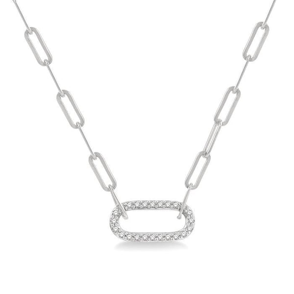 1/4 Ctw Paperclip Round Cut Diamond Pendant With Chain in 14K White Gold
