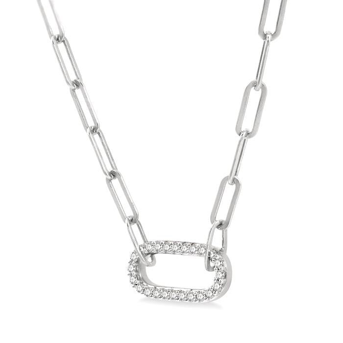 1/4 Ctw Paperclip Round Cut Diamond Pendant With Chain in 14K White Gold