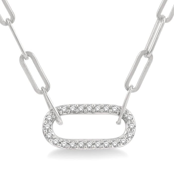 1/4 Ctw Paperclip Round Cut Diamond Pendant With Chain in 14K White Gold