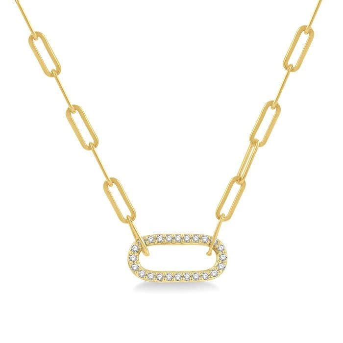 1/4 Ctw Paperclip Round Cut Diamond Pendant With Chain in 14K Yellow Gold