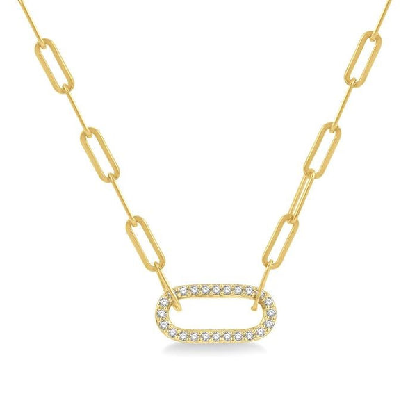 1/4 Ctw Paperclip Round Cut Diamond Pendant With Chain in 14K Yellow Gold