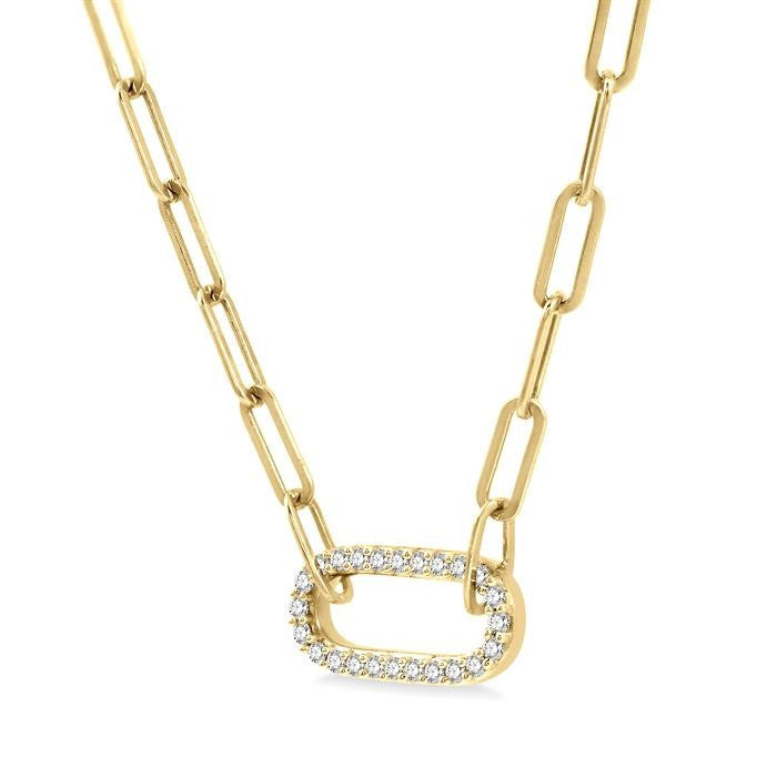 1/4 Ctw Paperclip Round Cut Diamond Pendant With Chain in 14K Yellow Gold