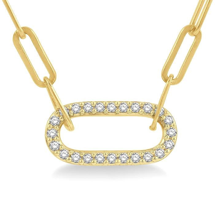 1/4 Ctw Paperclip Round Cut Diamond Pendant With Chain in 14K Yellow Gold