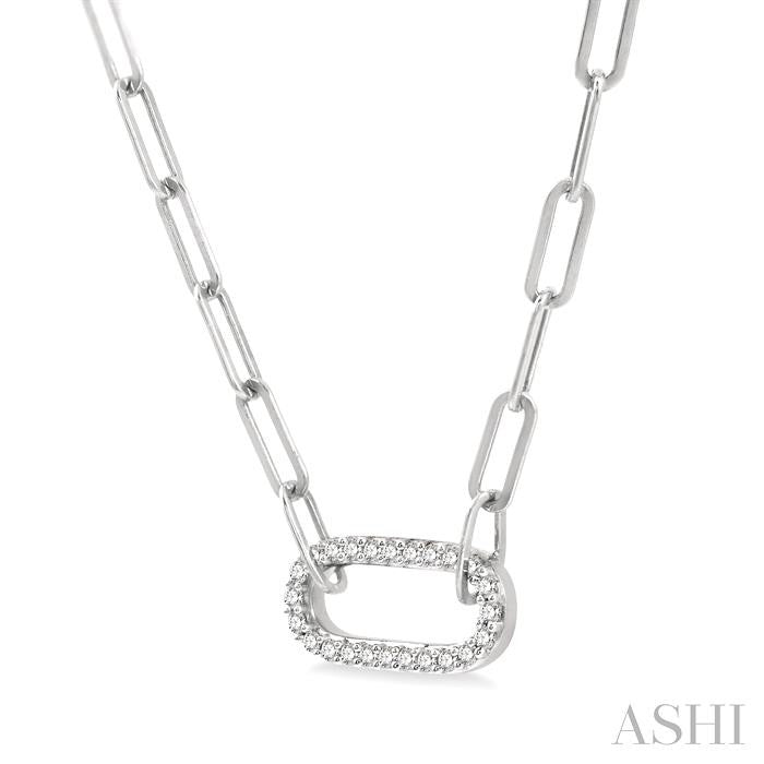 1/4 Ctw Paperclip Round Cut Diamond Pendant With Chain in 14K White Gold
