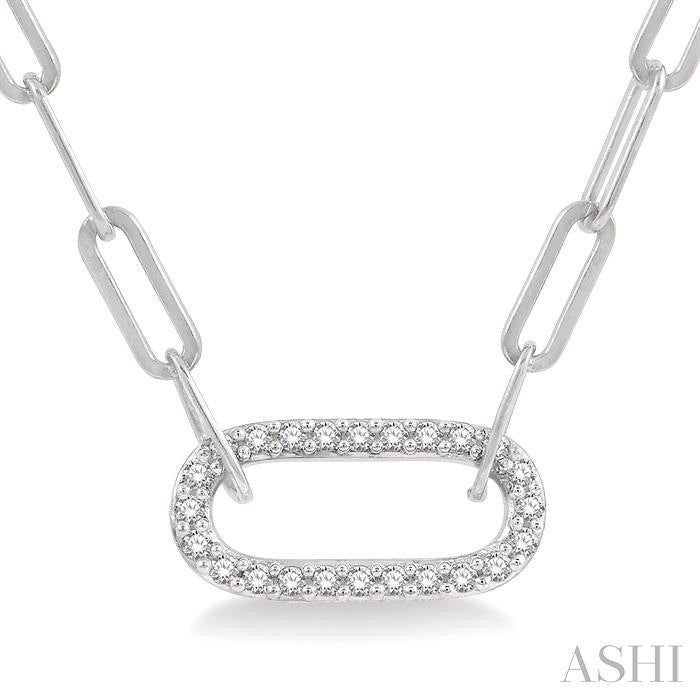 1/4 Ctw Paperclip Round Cut Diamond Pendant With Chain in 14K White Gold