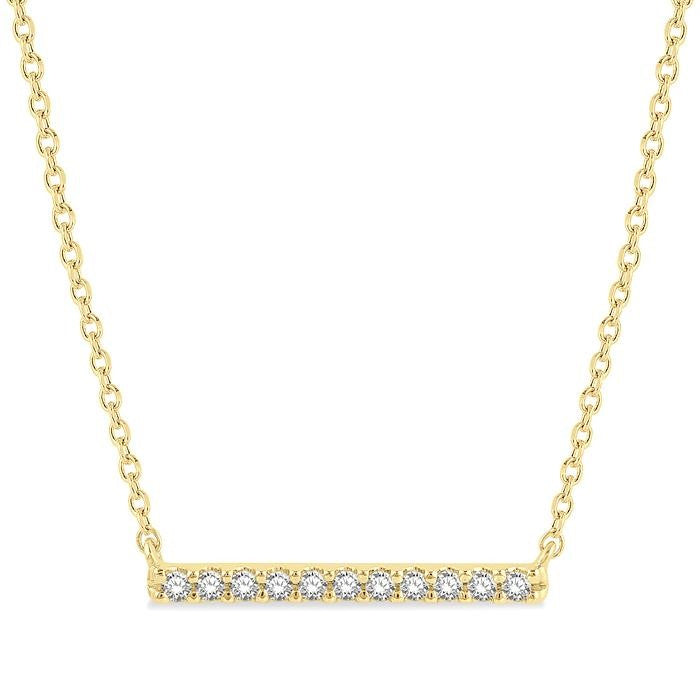 1/8 Ctw Bar Round Cut Diamond Petite Necklace in 10K Yellow Gold