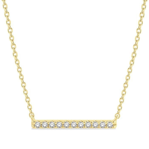 1/8 Ctw Bar Round Cut Diamond Petite Necklace in 10K Yellow Gold