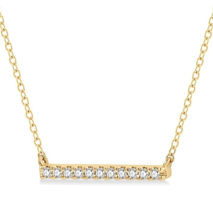 1/8 Ctw Bar Round Cut Diamond Petite Necklace in 10K Yellow Gold