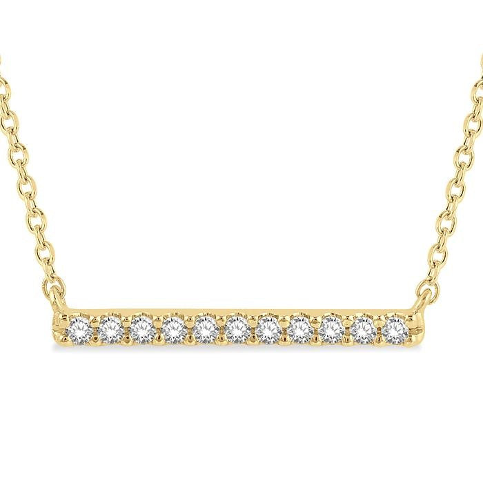 1/8 Ctw Bar Round Cut Diamond Petite Necklace in 10K Yellow Gold