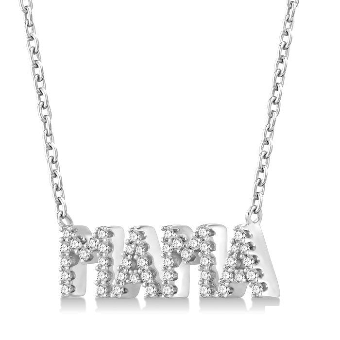 1/5 Ctw 'MAMA' Block Round Cut Diamond Necklace in 10K White Gold