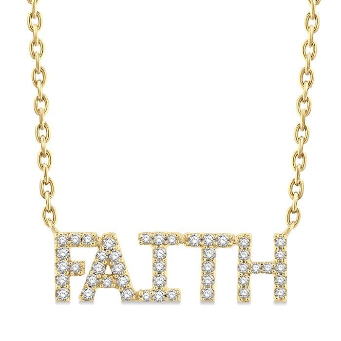 1/6 Ctw 'FAITH' Block Round Cut Diamond Necklace in 10K Yellow Gold