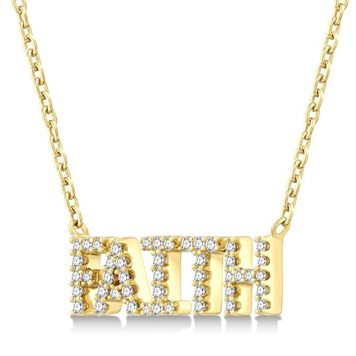 1/6 Ctw 'FAITH' Block Round Cut Diamond Necklace in 10K Yellow Gold