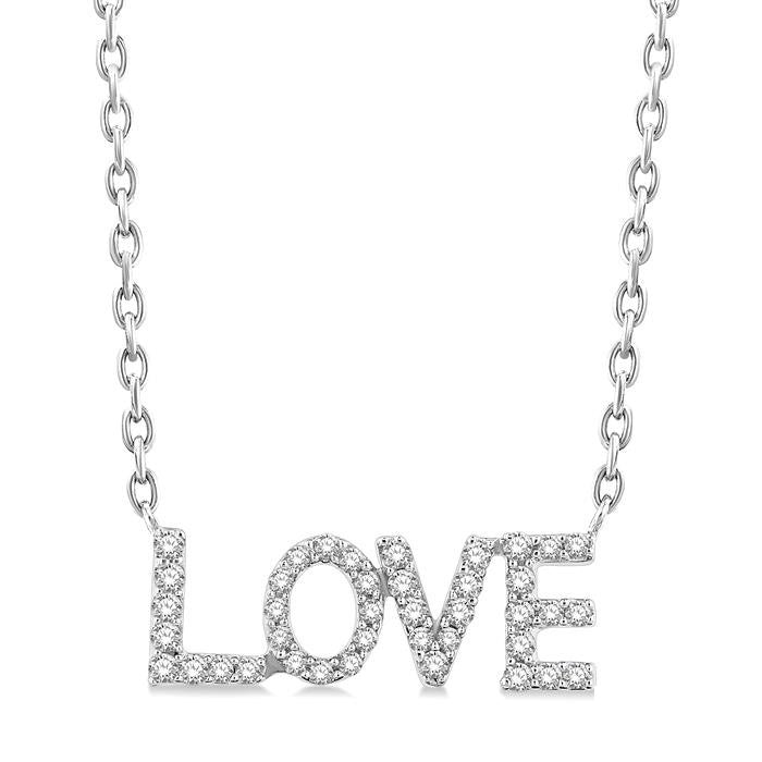 1/6 Ctw 'LOVE' Block Round Cut Diamond Necklace in 10K White Gold