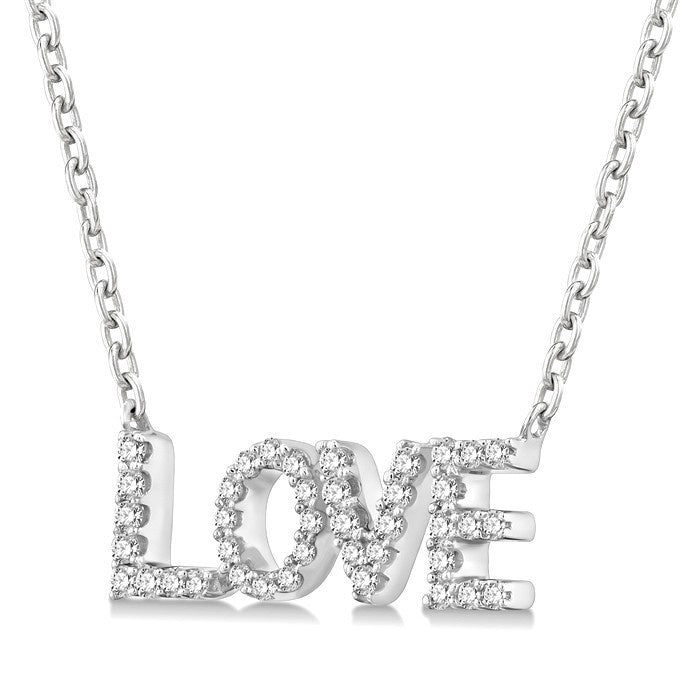 1/6 Ctw 'LOVE' Block Round Cut Diamond Necklace in 10K White Gold