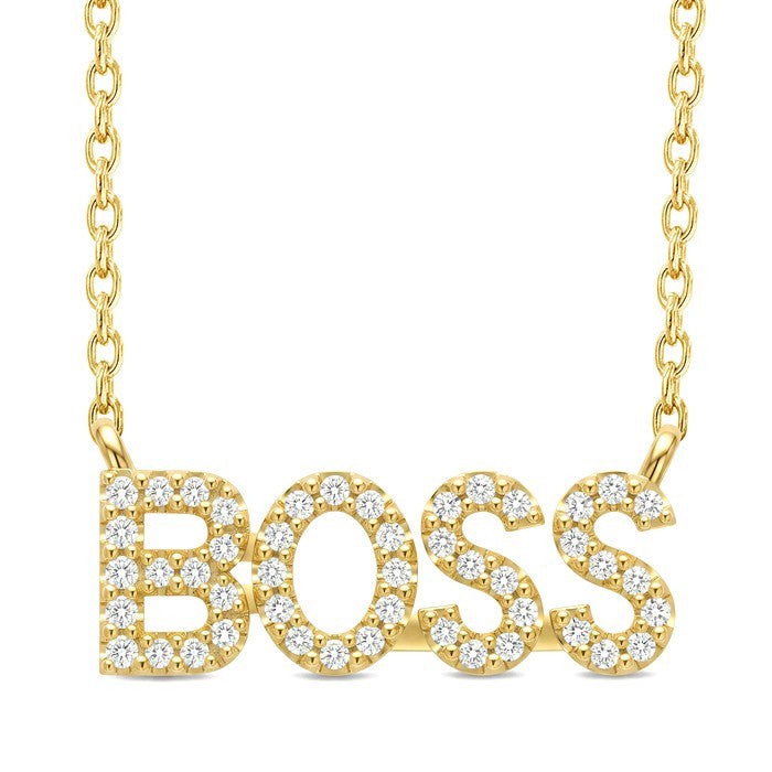 1/6 Ctw 'BOSS' Block Round Cut Diamond Necklace in 10K Yellow Gold