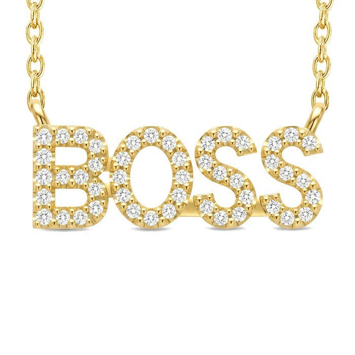 1/6 Ctw 'BOSS' Block Round Cut Diamond Necklace in 10K Yellow Gold