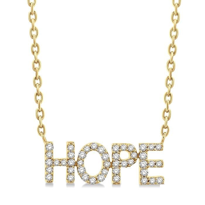 1/6 Ctw 'HOPE' Block Round Cut Diamond Necklace in 10K Yellow Gold
