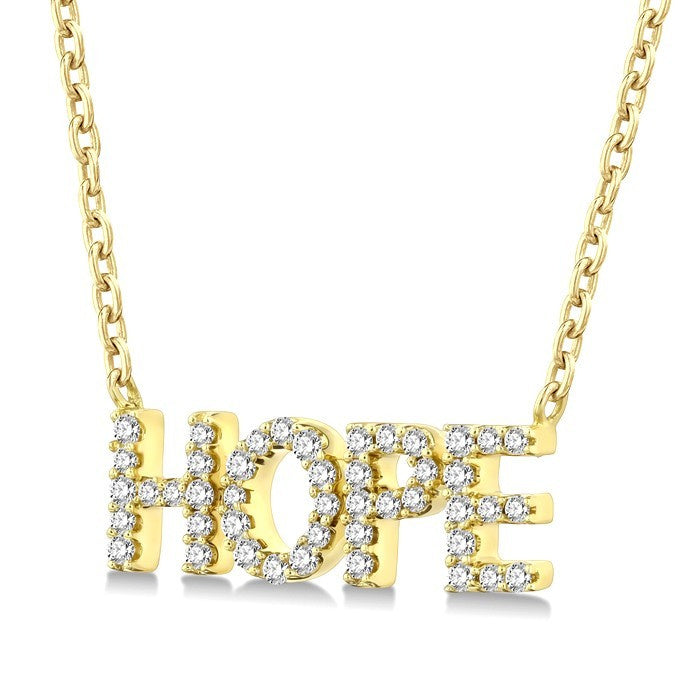 1/6 Ctw 'HOPE' Block Round Cut Diamond Necklace in 10K Yellow Gold
