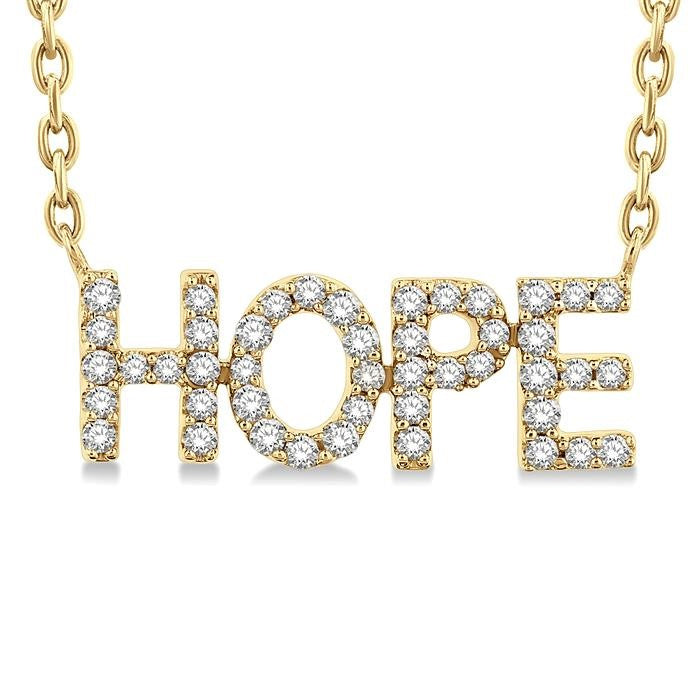 1/6 Ctw 'HOPE' Block Round Cut Diamond Necklace in 10K Yellow Gold