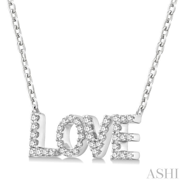1/6 Ctw 'LOVE' Block Round Cut Diamond Necklace in 10K White Gold