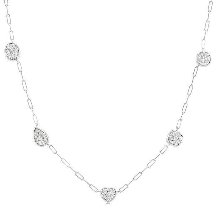 3/4 Ctw Shine Bright Mixed Shape Mount Round Cut Diamond Station Necklace in 14K White Gold