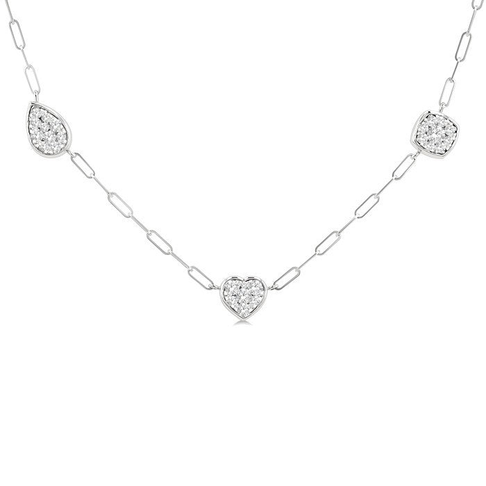 3/4 Ctw Shine Bright Mixed Shape Mount Round Cut Diamond Station Necklace in 14K White Gold