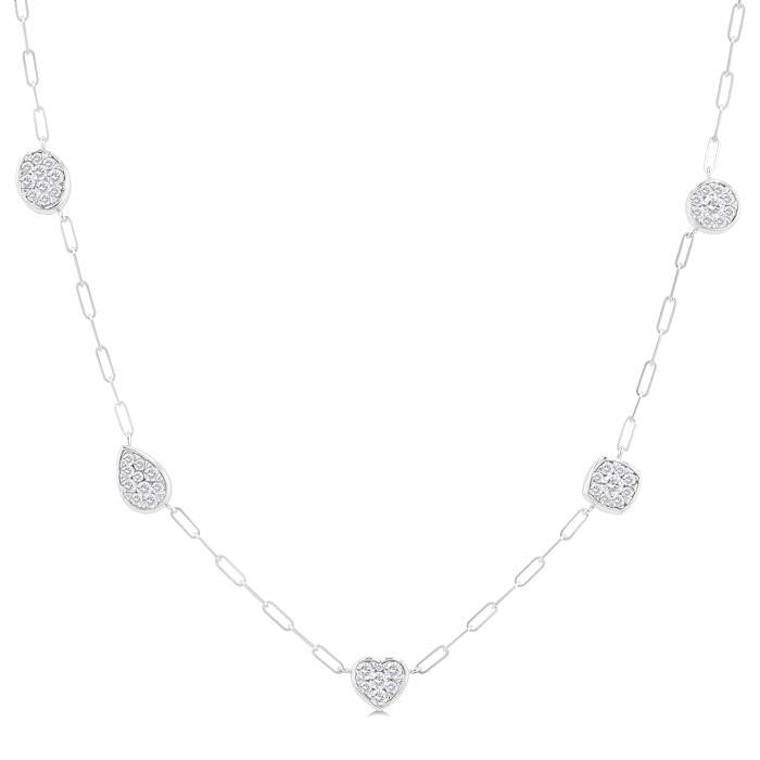 Mixed Shape Paperclip Shine Bright Diamond Station Necklace
