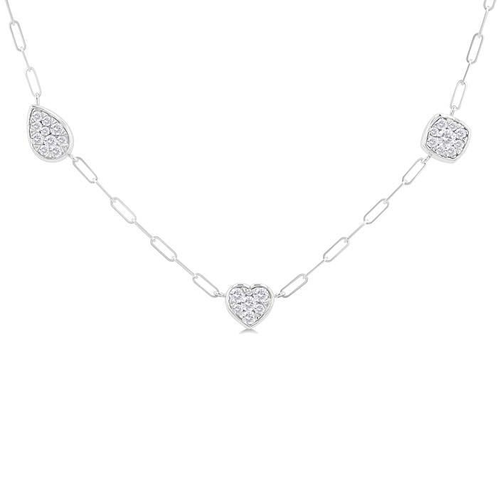 Mixed Shape Paperclip Shine Bright Diamond Station Necklace