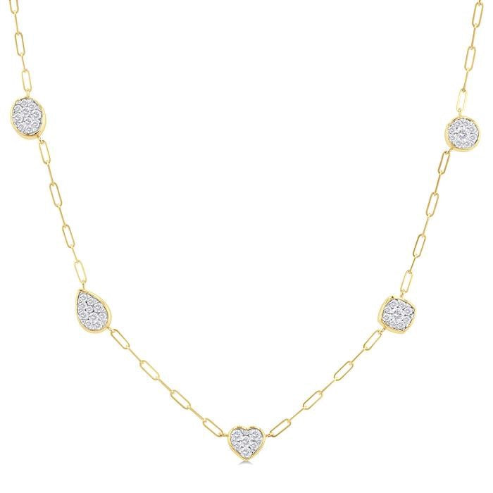 3/4 Ctw Shine Bright Mixed Shape Mount Round Cut Diamond Station Necklace in 14K Yellow and White Gold