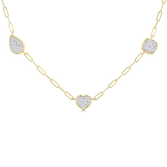 3/4 Ctw Shine Bright Mixed Shape Mount Round Cut Diamond Station Necklace in 14K Yellow and White Gold