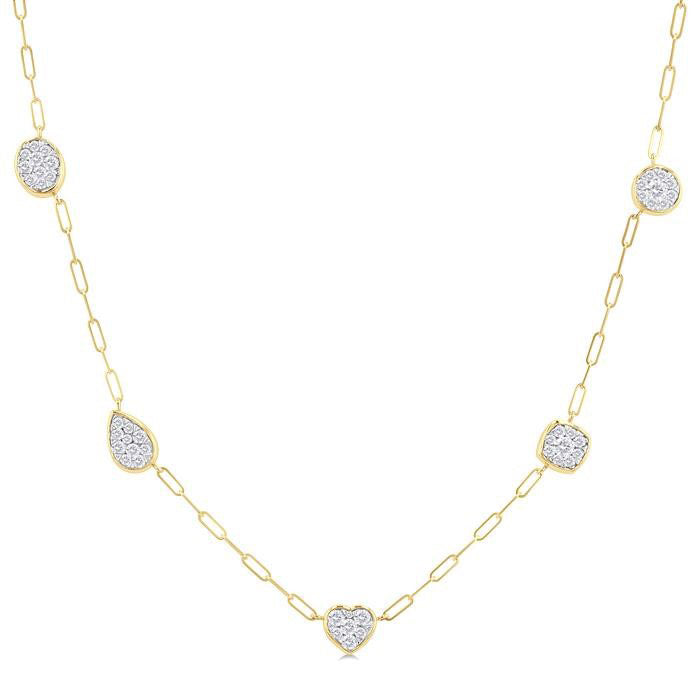 Mixed Shape Paperclip Shine Bright Diamond Station Necklace